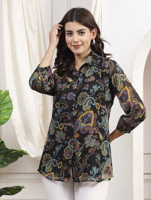 women black printed long sleeves shirt - 21463030 -  Standard Image - 0