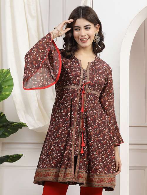 women maroon printed a-line kurti - 21463034 -  Standard Image - 0
