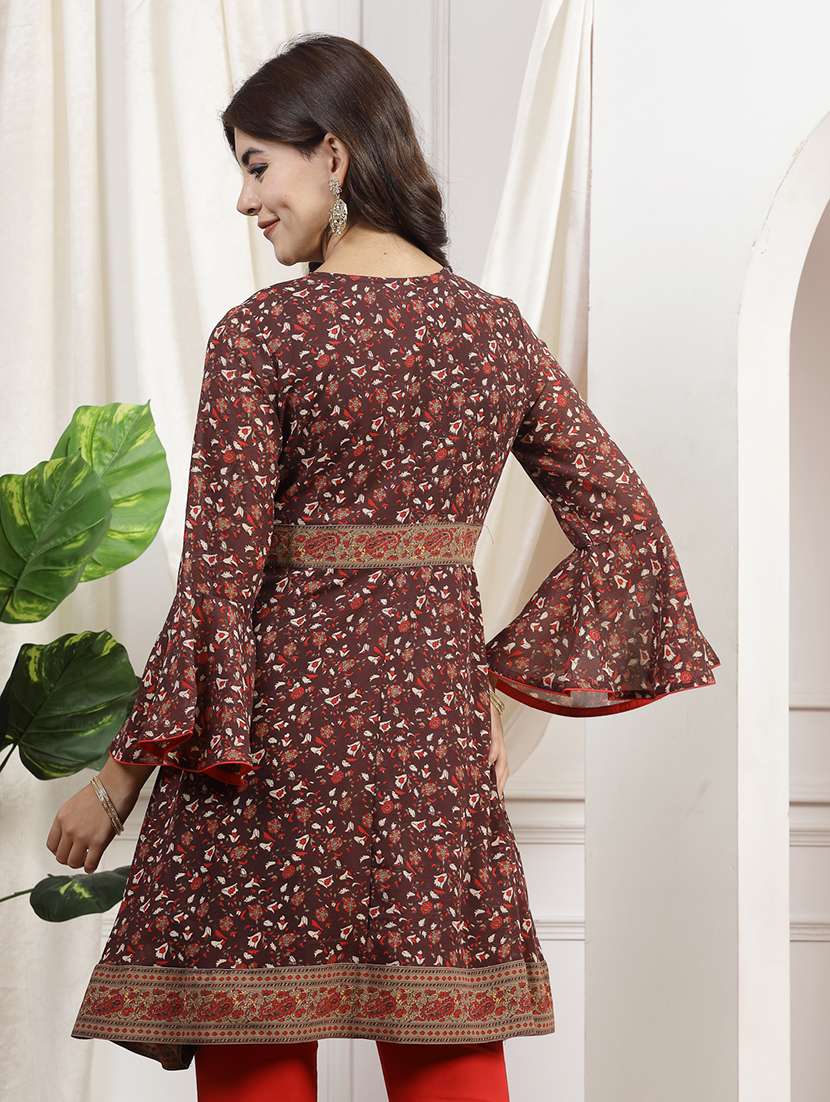 women maroon printed a-line kurti - 21463034 -  Standard Image - 3