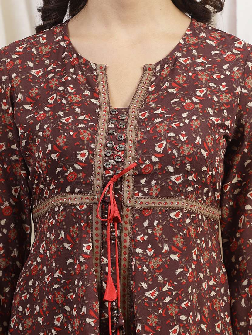 women maroon printed a-line kurti - 21463034 -  Standard Image - 5