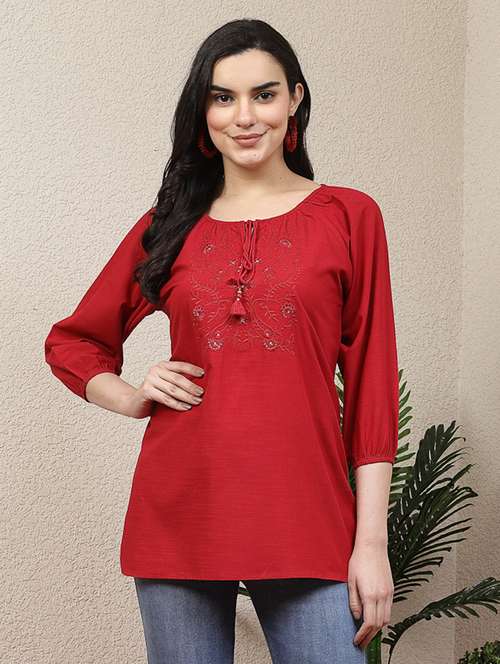 women red embroidered top - 21463038 -  Standard Image - 0