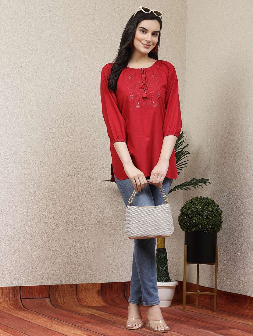 women red embroidered top - 21463038 -  Standard Image - 3