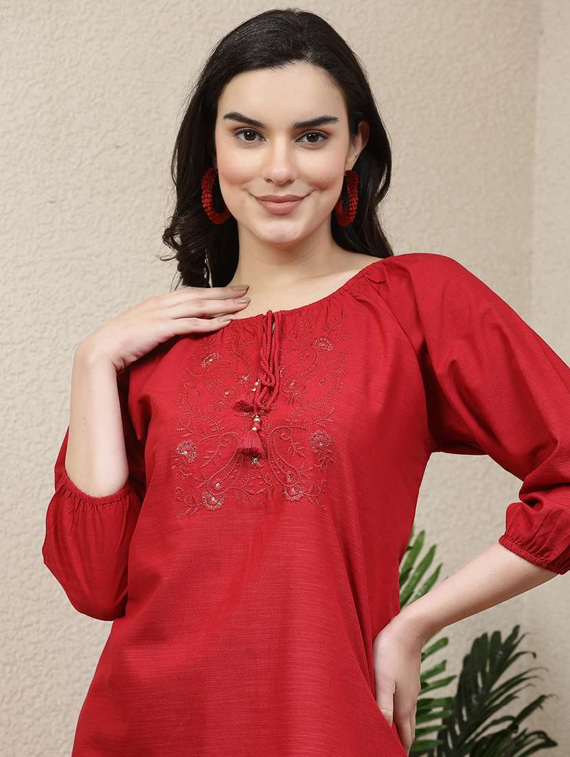 women red embroidered top - 21463038 -  Standard Image - 5