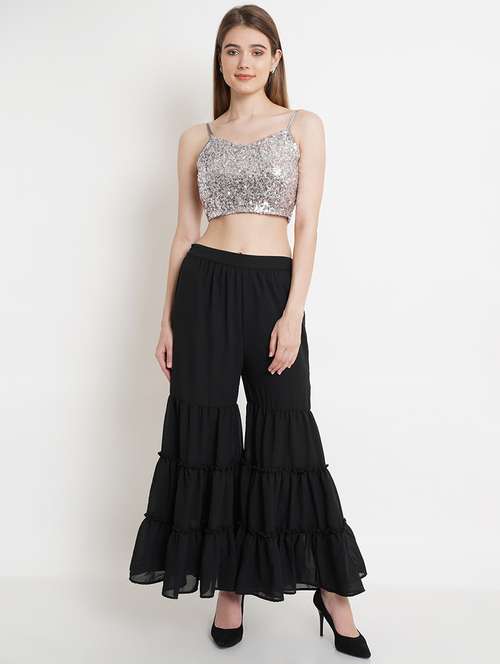 women silver sequin work top & sharara co-ord sets - 21463068 -  Standard Image - 0