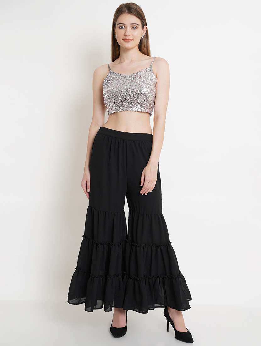 women silver sequin work top & sharara co-ord sets - 21463068 -  Zoom Image - 0