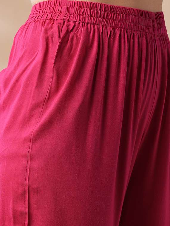 globus women pink floral printed lace inserts panelled a-line workwear kurta & elasticated pants set - 21463090 -  Standard Image - 5