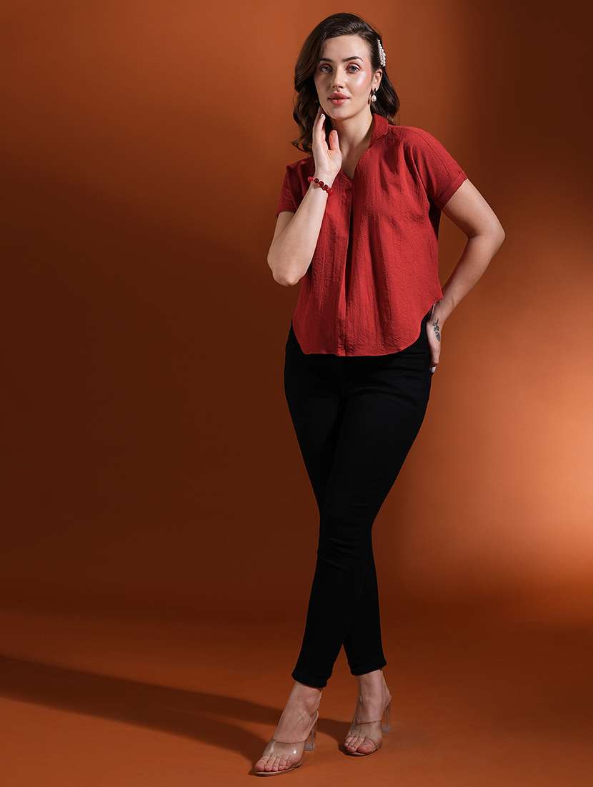 globus women rust shirt collar extended sleeves workwear top - 21463140 -  Standard Image - 3