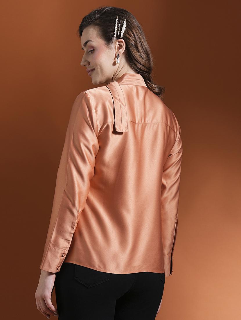 globus women rust cowl neck long cuffed sleeves stain workwear top - 21463141 - Standard Image - 3