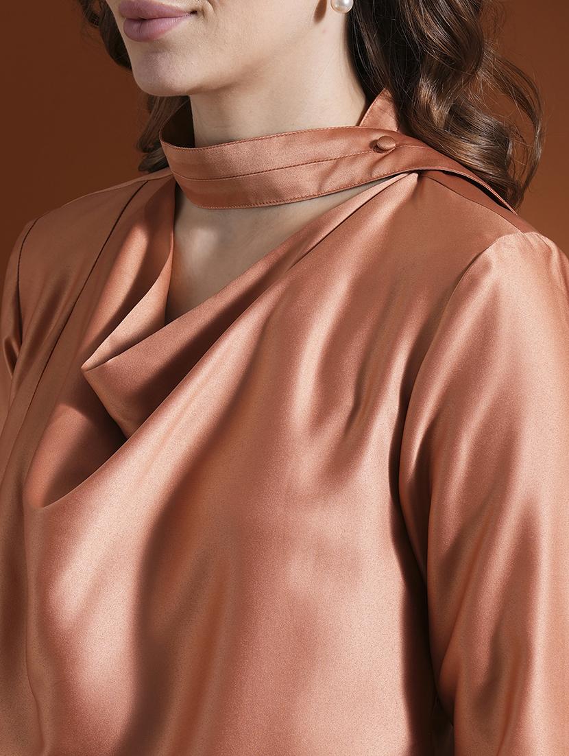globus women rust cowl neck long cuffed sleeves stain workwear top - 21463141 - Standard Image - 5