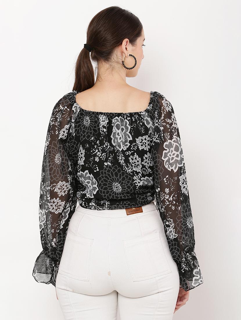 women floral print long sleeves crop top - 21463167 - Standard Image - 3