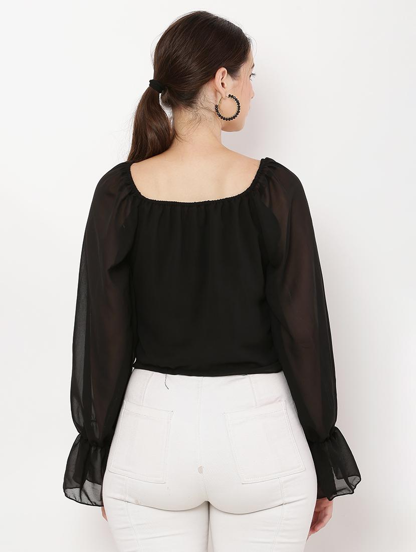 women black georgette crop top - 21463168 - Standard Image - 3