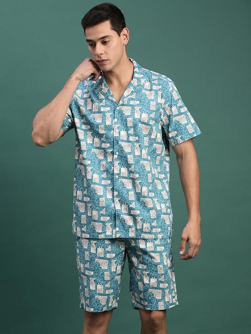 men printed shirt & shorts co-ord set - 21463210 -  Standard Image - 0