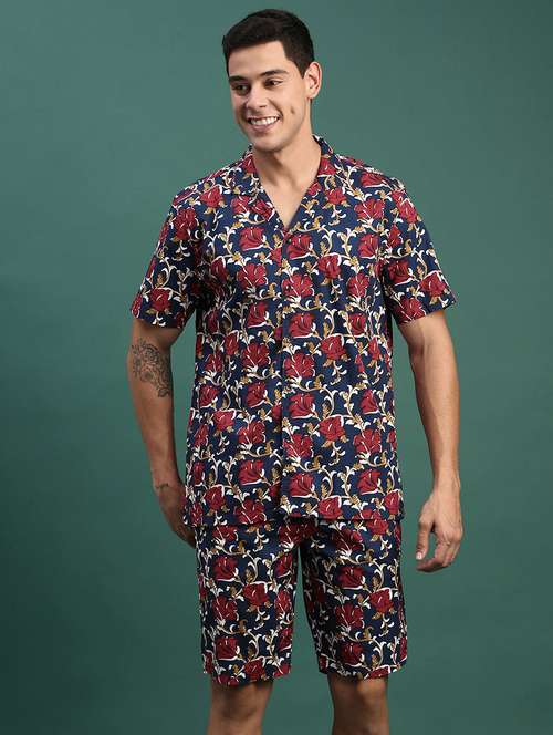men printed shirt & shorts co-ord set - 21463211 - Standard Image - 0
