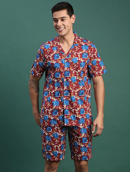 men printed shirt & shorts co-ord set - 21463212 - Standard Image - 0