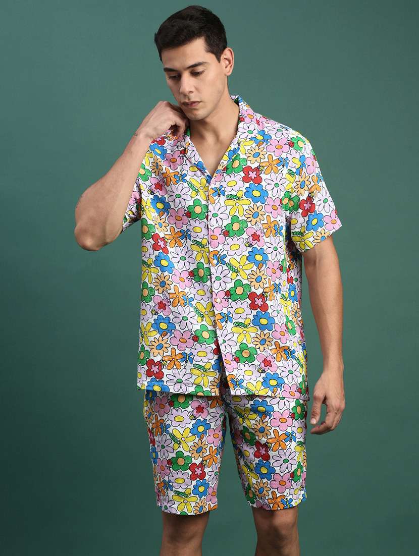 men printed shirt & shorts co-ord set - 21463216 -  Zoom Image - 0