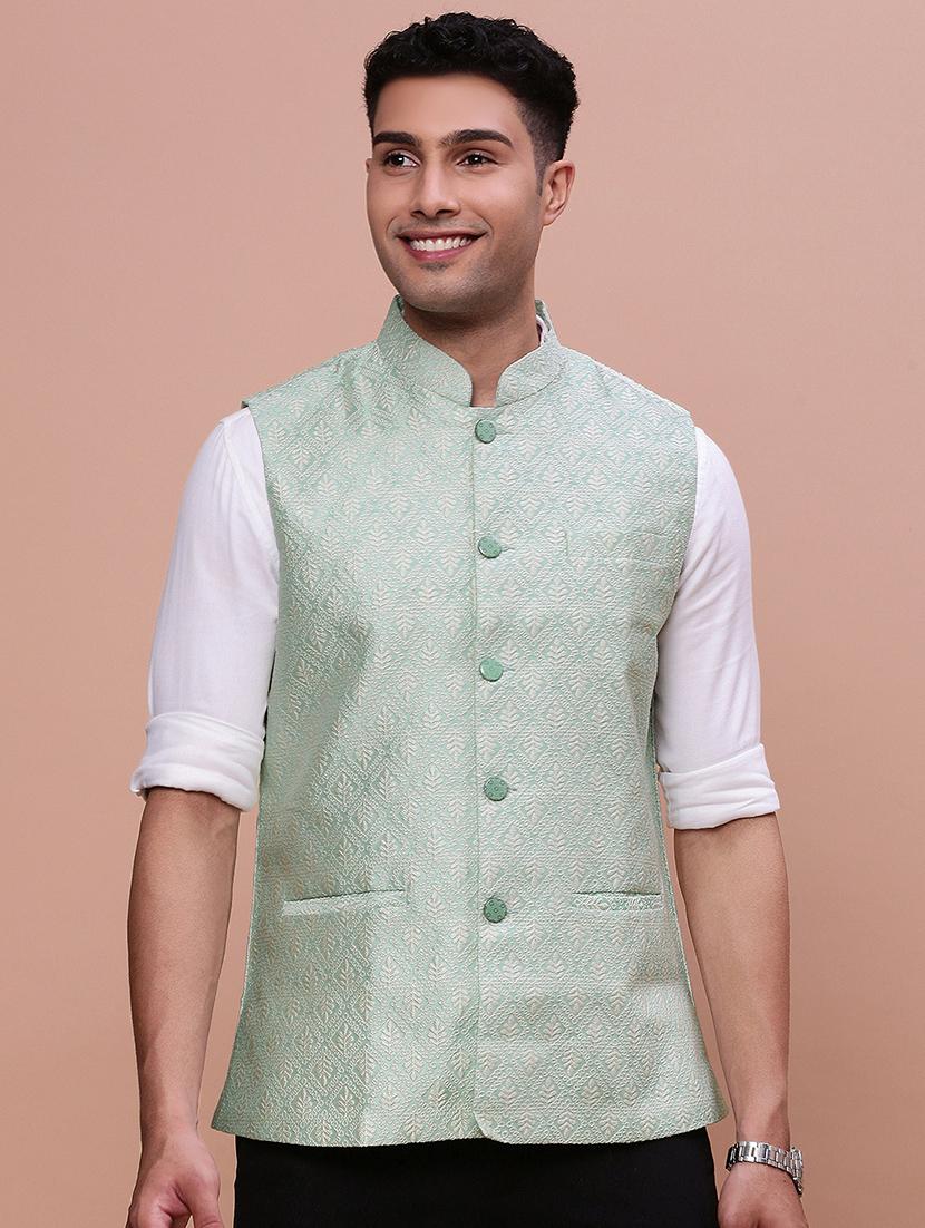 men self designed mandrain neck nehru jacket - 21463292 - Zoom Image - 0