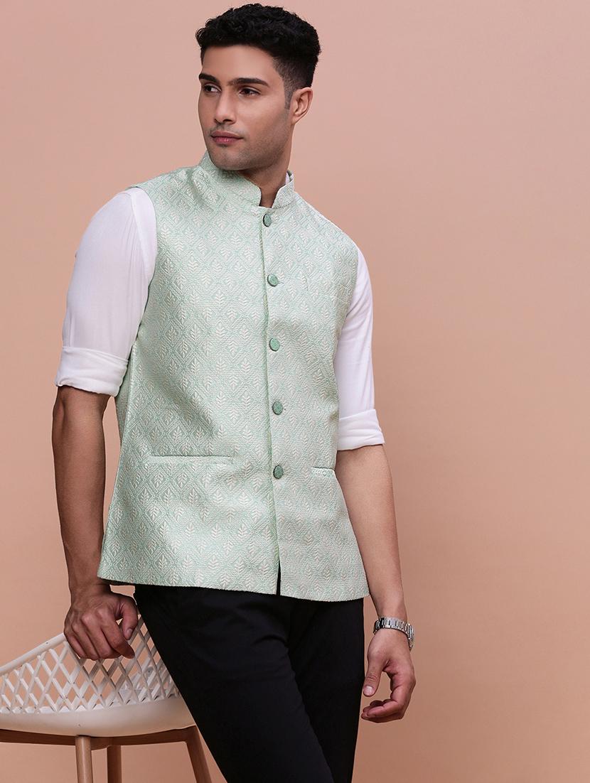 men self designed mandrain neck nehru jacket - 21463292 - Standard Image - 3