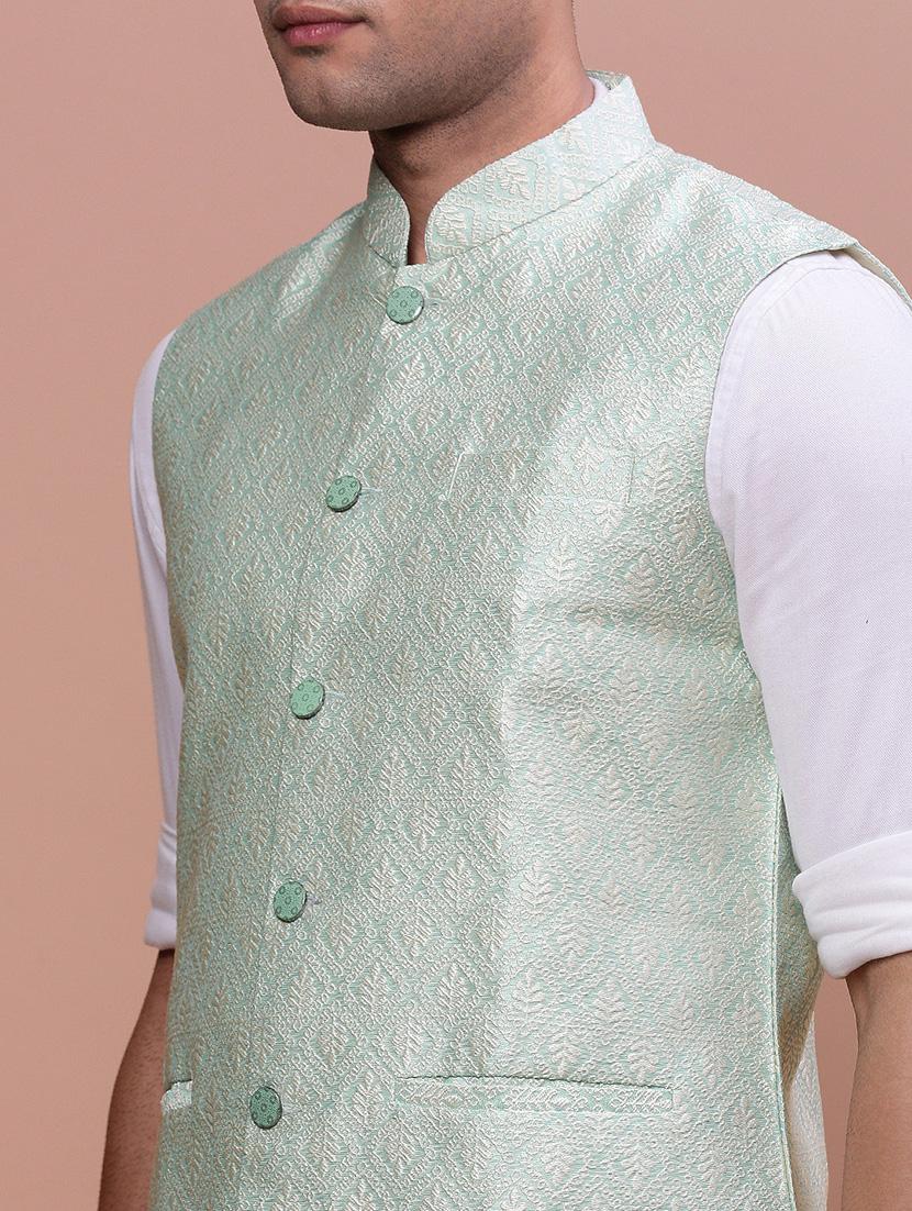 men self designed mandrain neck nehru jacket - 21463292 - Standard Image - 5