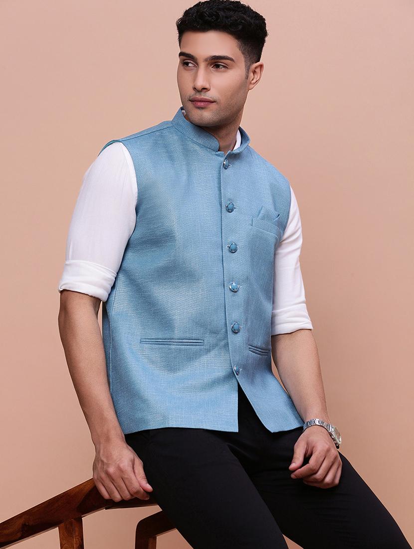 men mandrain neck nehru jacket - 21463302 - Standard Image - 3