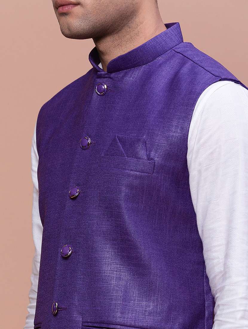 purple cotton blend nehru jacket - 21463315 -  Standard Image - 5