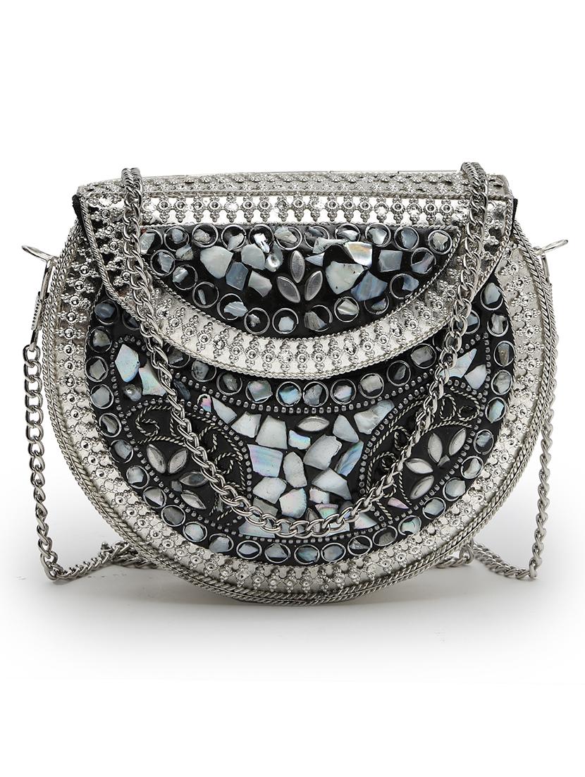 silver metal box clutch - 21463442 - Standard Image - 3