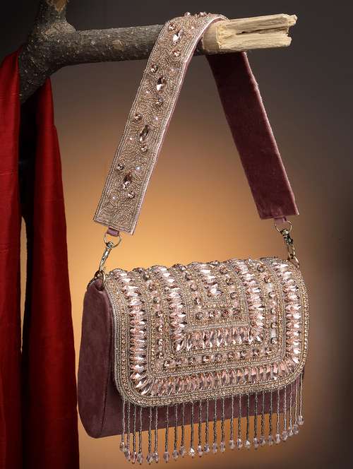 pink embellished fold over clutch
