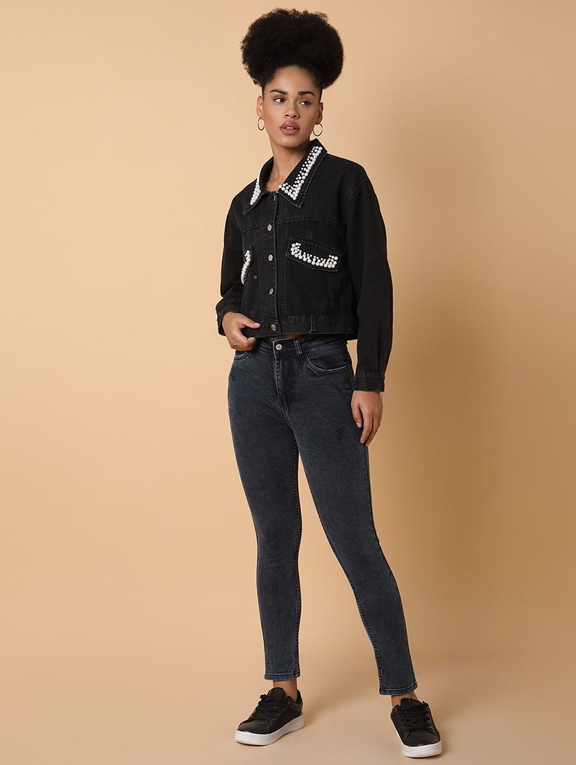 black denim jacket with embellished collar - 21463468 - Standard Image - 5