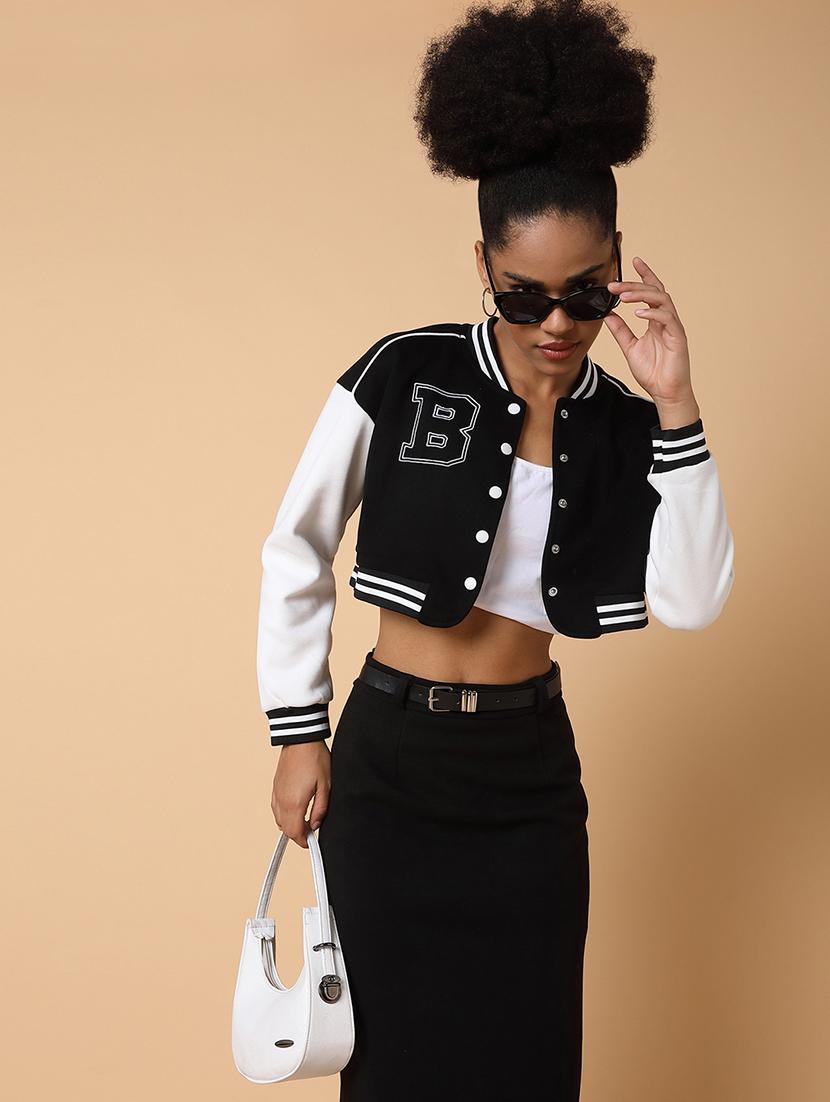 women long sleeves crop varsity jacket - 21463469 - Standard Image - 3