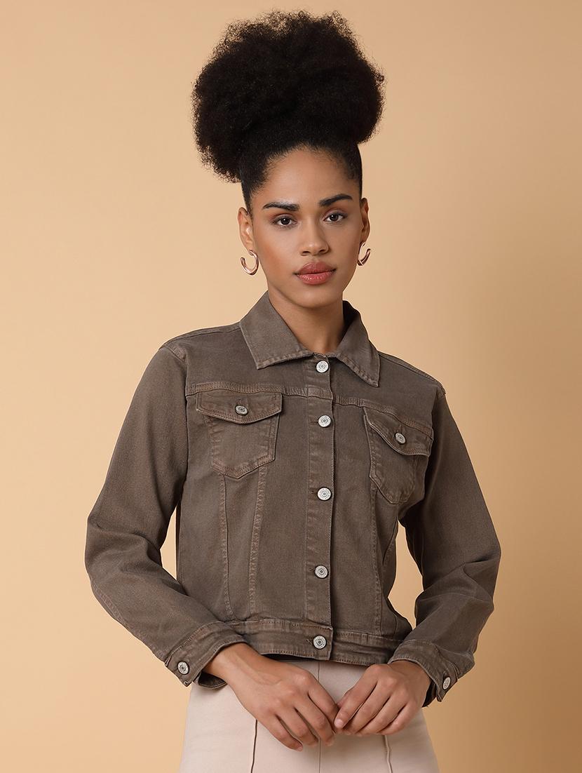 women brown long sleeves denim jacket - 21463470 -  Zoom Image - 0