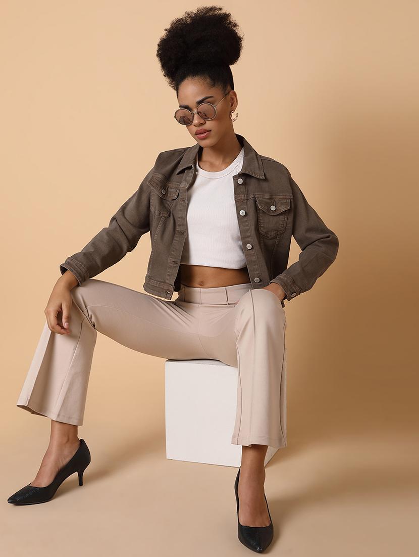 women brown long sleeves denim jacket - 21463470 - Standard Image - 5