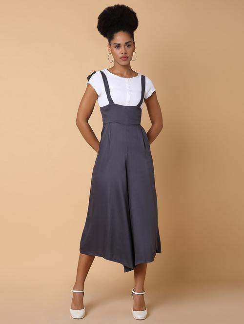 women grey cotton calf length jumpsuit - 21463475 - Standard Image - 0