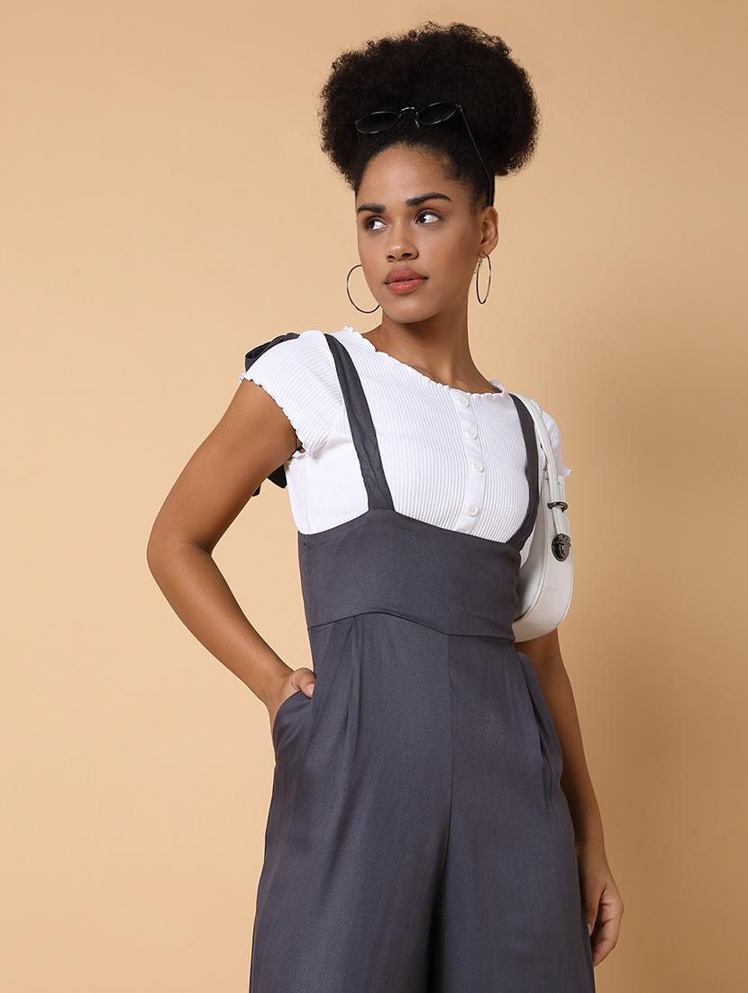 women grey cotton calf length jumpsuit - 21463475 - Standard Image - 5