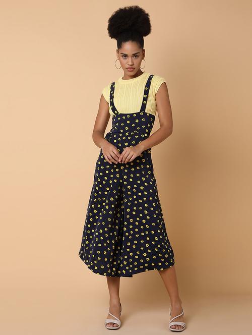 navy blue floral print calf length jumpsuit - 21463479 - Standard Image - 0