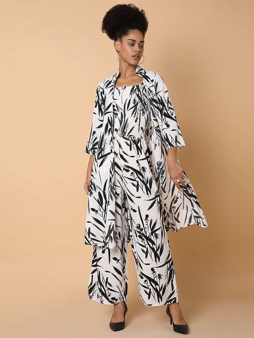 women white viscose full leg jumpsuit with shrug - 21463482 -  Standard Image - 0
