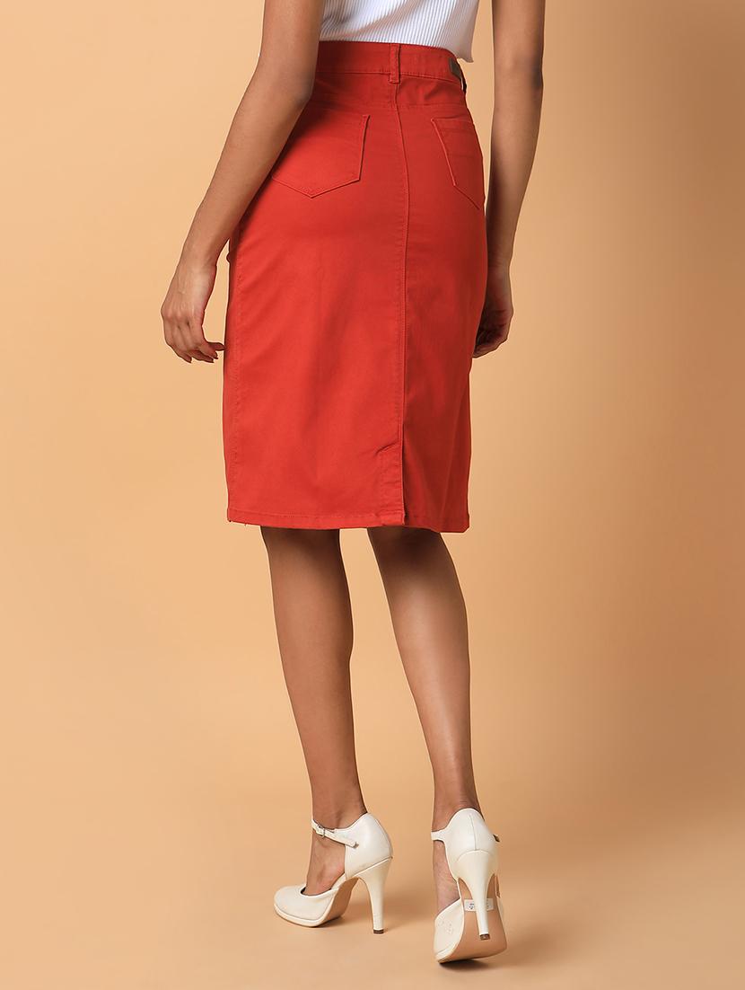 women solid cotton blend denim skirt - 21463488 - Standard Image - 3