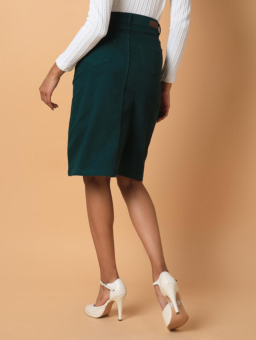 women solid cotton blend denim skirt - 21463489 - Standard Image - 3