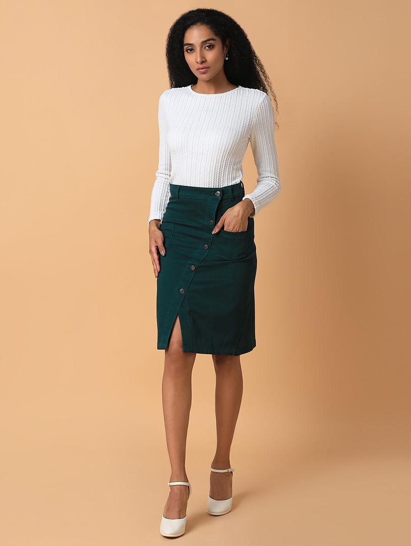 women solid cotton blend denim skirt - 21463489 - Standard Image - 5