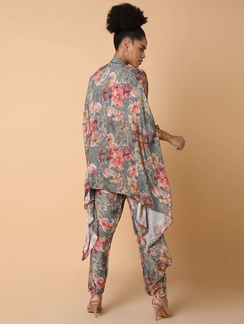 women floral printed mandarin neck fusion set - 21463493 -  Standard Image - 3