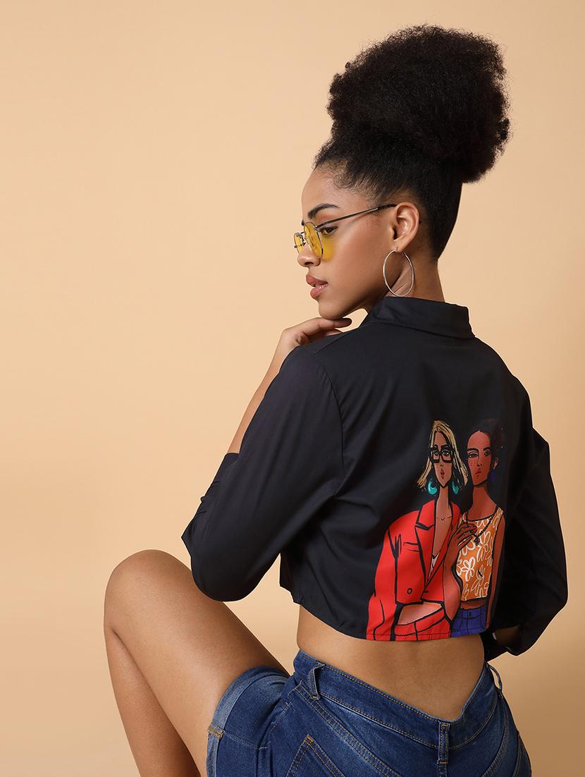 women printed long sleeves crop shirt - 21463503 - Standard Image - 3