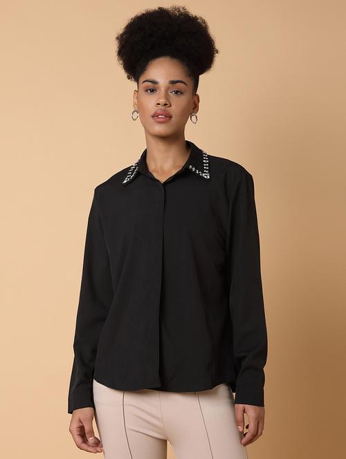 women black crepe regular shirt - 21463505 - Standard Image - 0