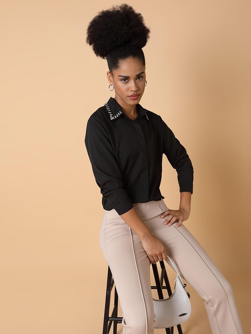 women black crepe regular shirt - 21463505 - Standard Image - 3