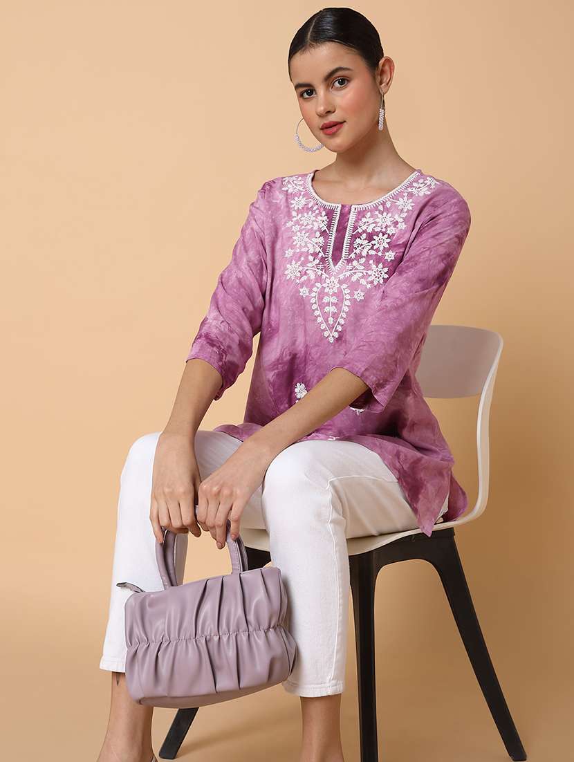 women lavender chikankari straight kurti - 21463521 -  Standard Image - 3