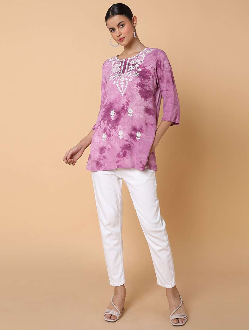 women lavender chikankari straight kurti - 21463521 -  Standard Image - 5