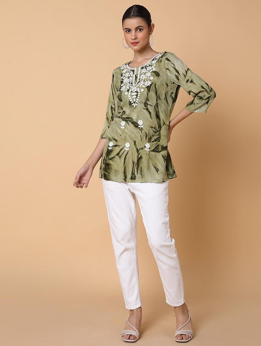 women olive chikankari straight kurti - 21463525 - Standard Image - 5