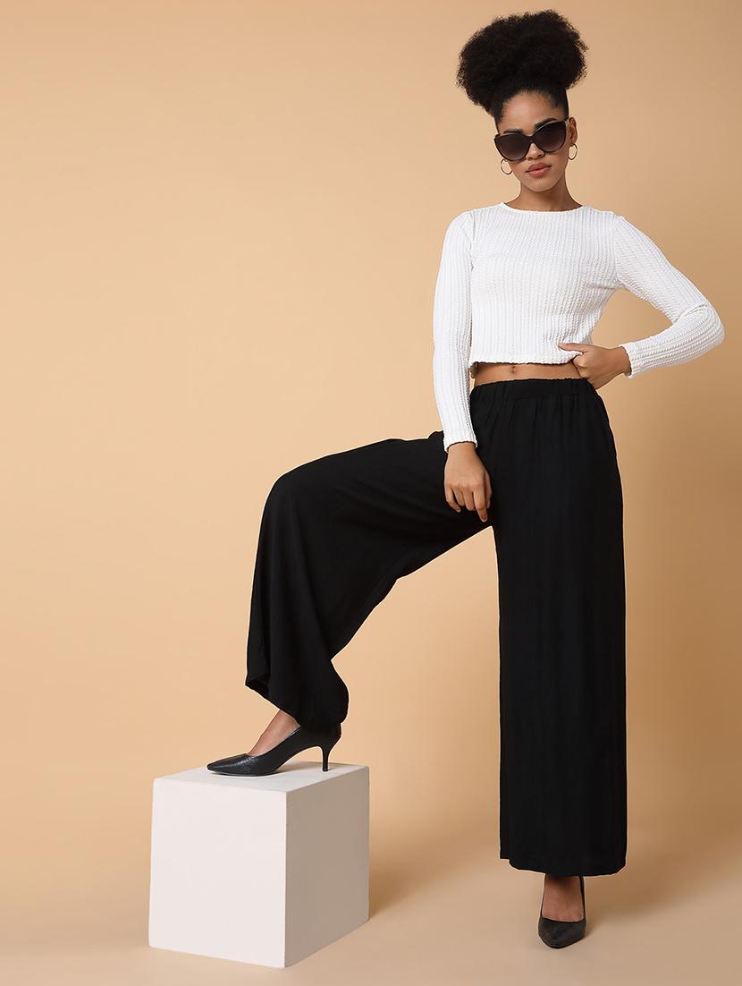 women solidmid rise wide leg trouser - 21463594 - Standard Image - 3