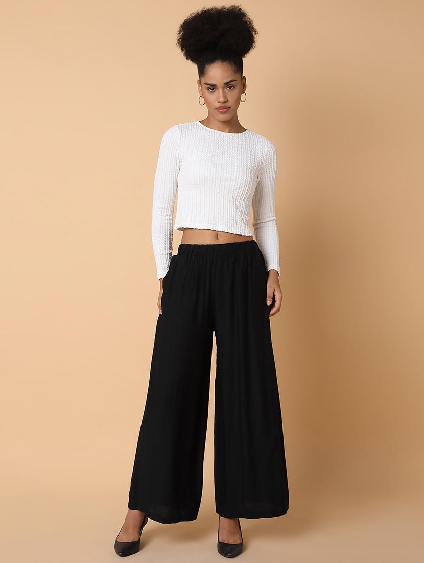 women solidmid rise wide leg trouser - 21463594 - Standard Image - 5