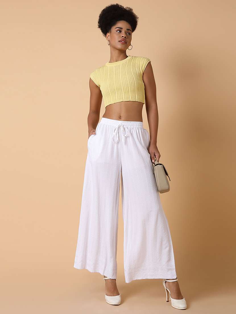 women embroidered mid rise wide leg trouser - 21463597 -  Standard Image - 3