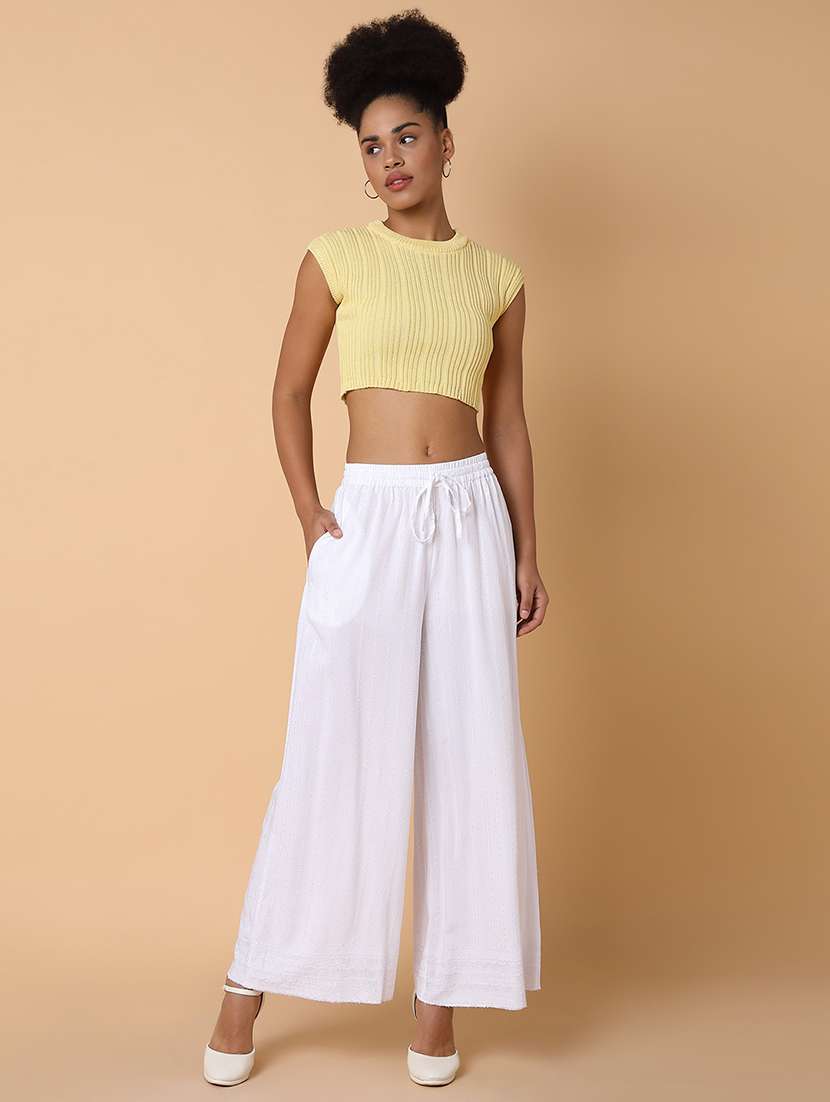 women embroidered mid rise wide leg trouser - 21463597 -  Standard Image - 5