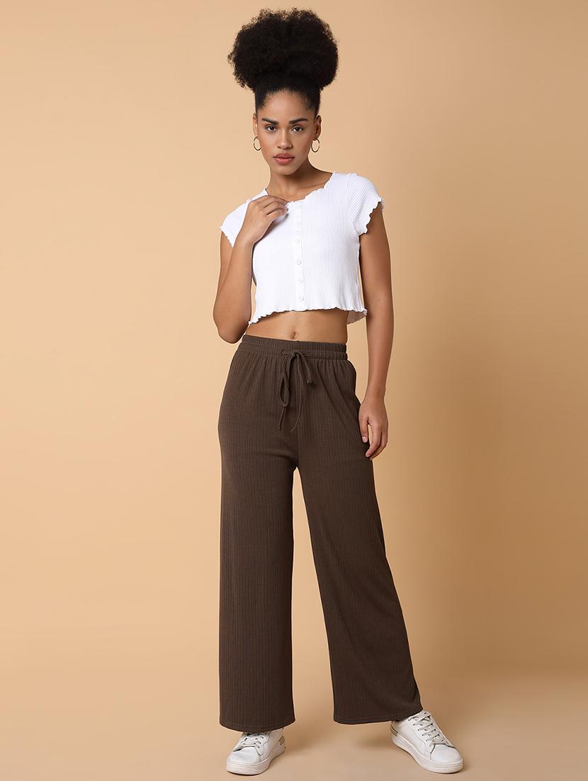 women solid mid rise wide leg trouser - 21463604 - Standard Image - 5