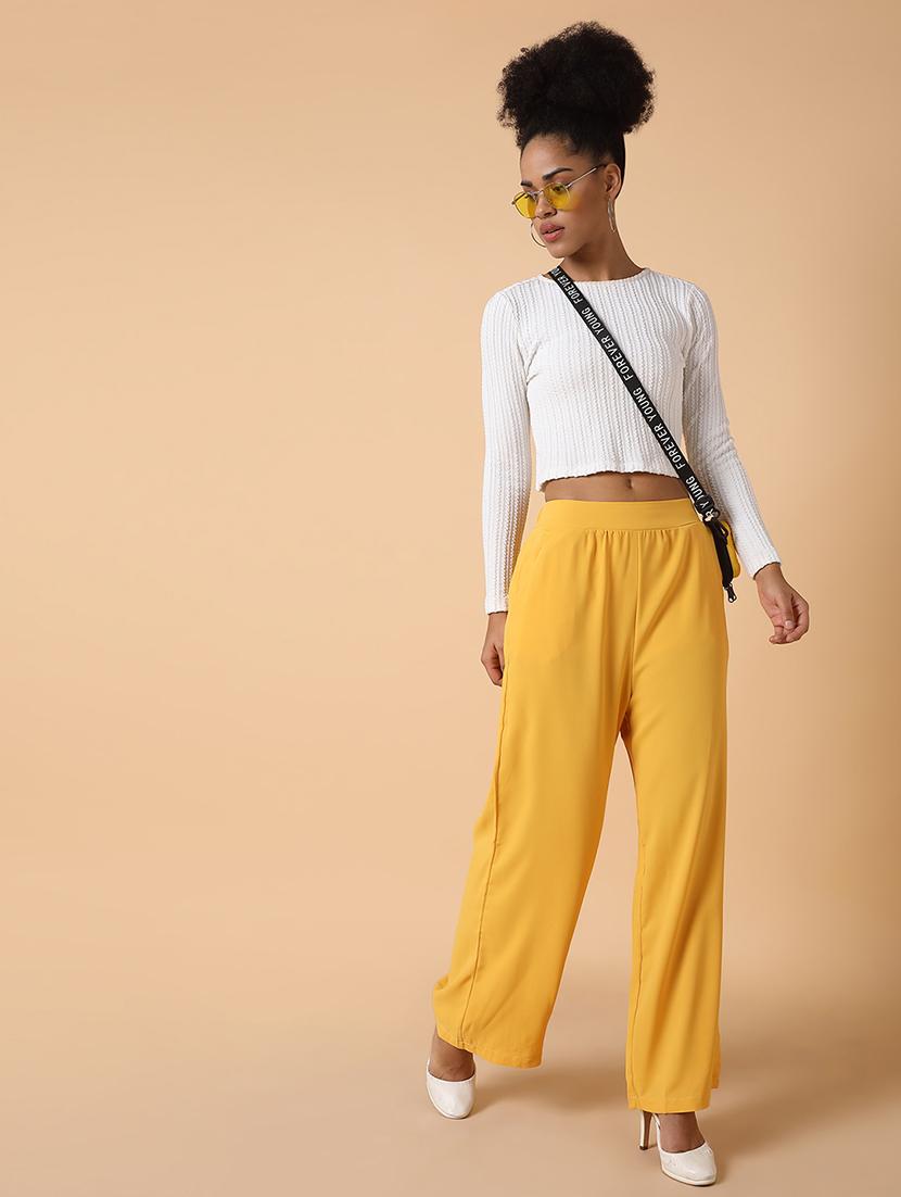 women solid high rise wide leg trouser - 21463605 - Standard Image - 3